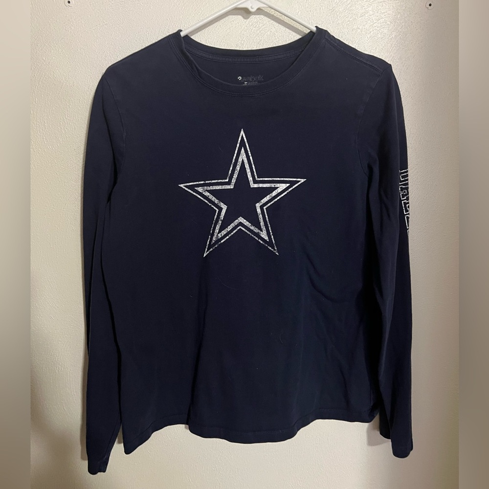 REEBOK Classic NFL Dallas Cowboys Long Sleeve Logo T Shirt Navy White Wms Sz L